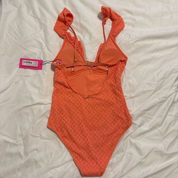 Betsey Johnson Deep V Swimsuit with Ruffled Trim - Picture 5 of 15